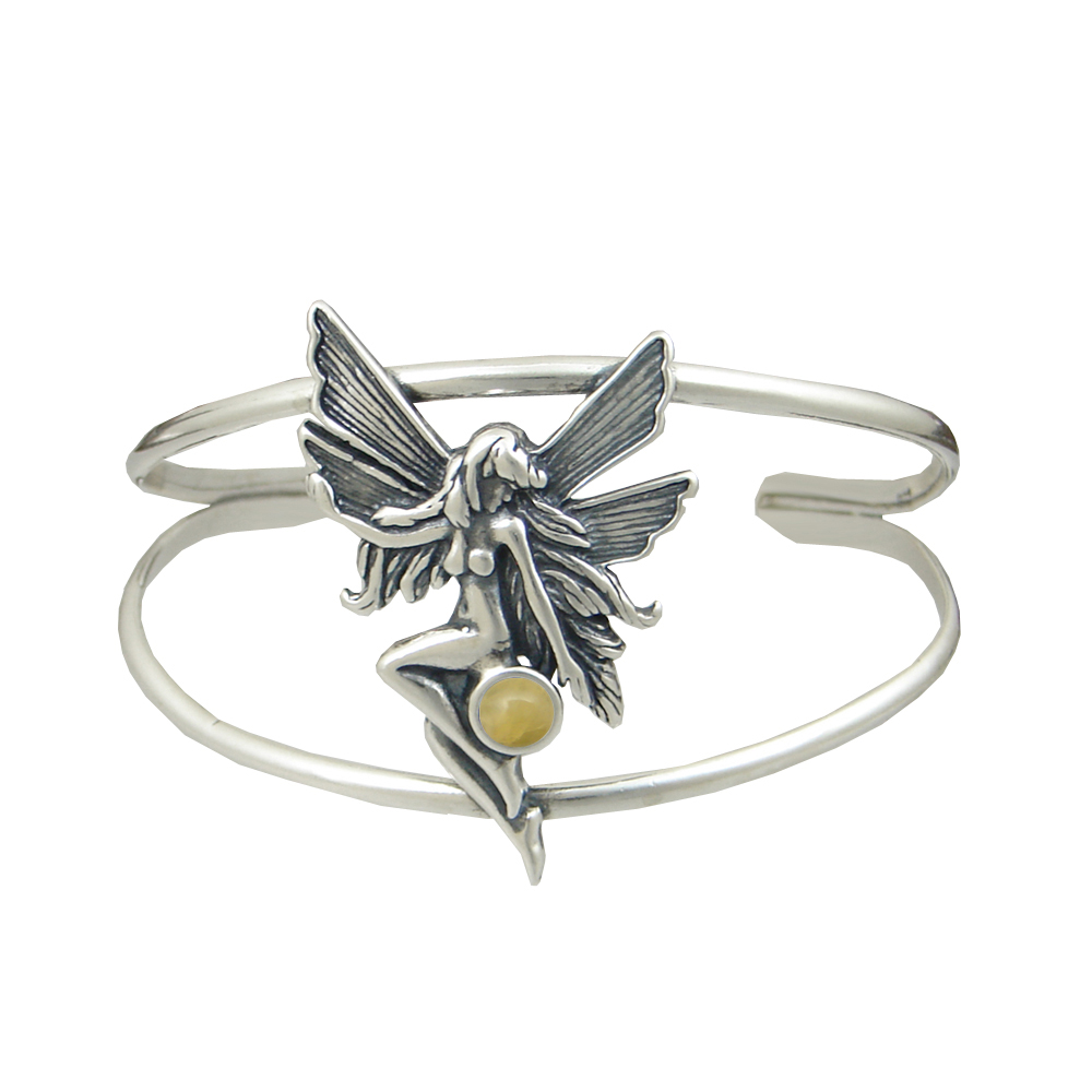 Sterling Silver Fairy Cuff Bracelet With Yellow Aragonite